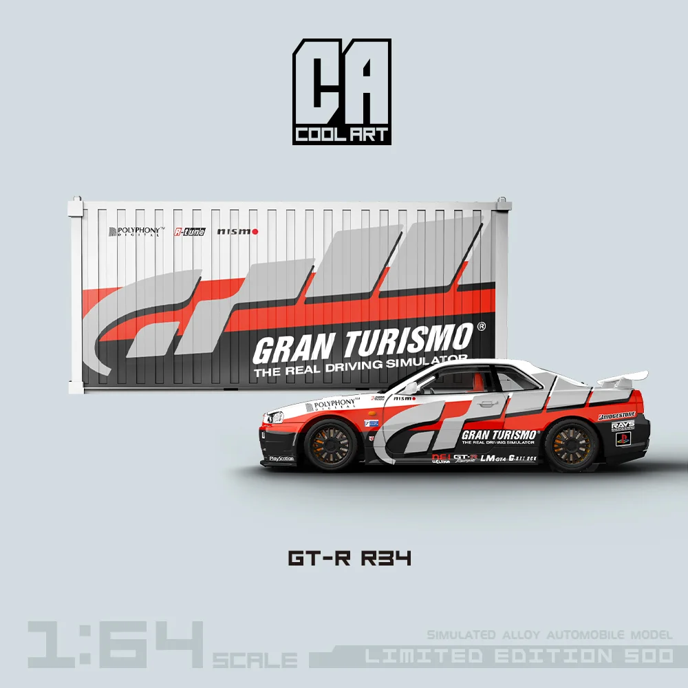 Cool Art 1:64 GT-R R34 Modelo de carro de liga de simulação de pintura de corrida para coleção e exibição * presente