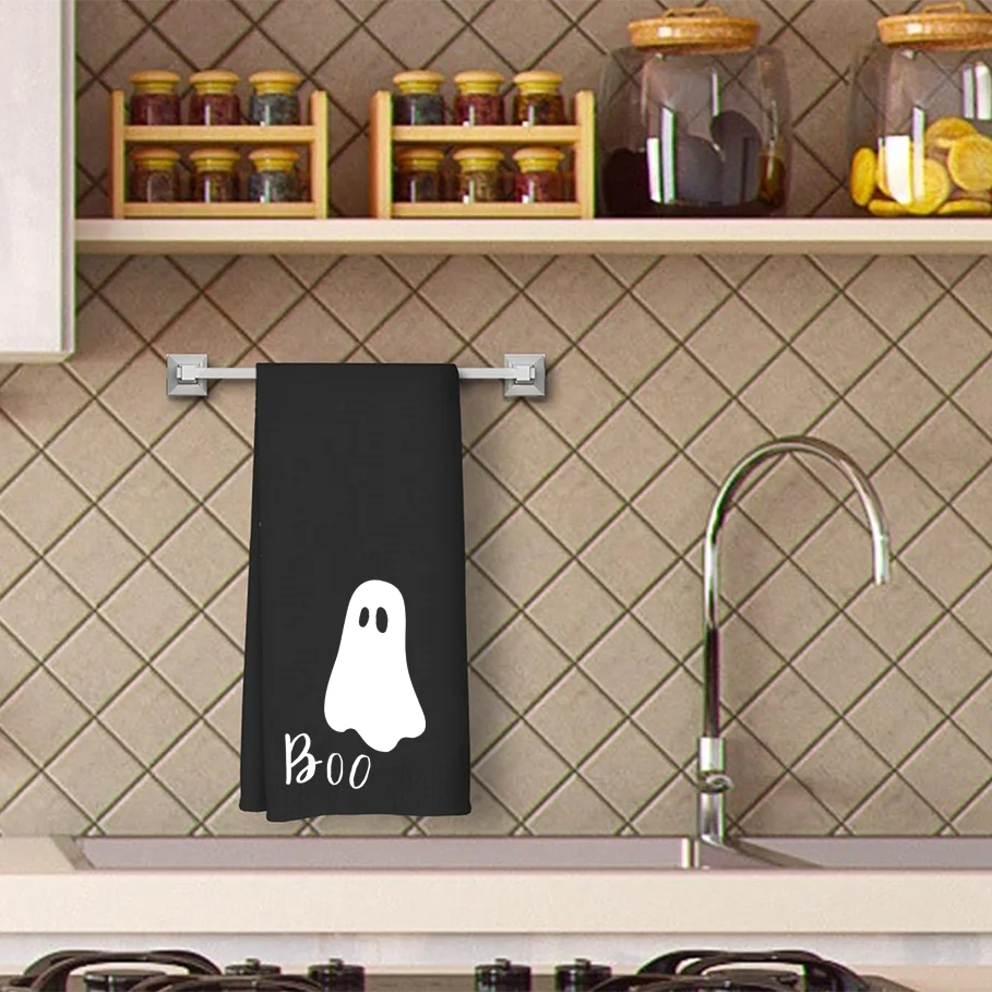 1 قطعة أسود شبح بو هالوين مناشف المطبخ مناشف الأطباق خدعة أو علاج مناشف اليد هالوين الحمام ديكور هدية للمنزل المضيف #3