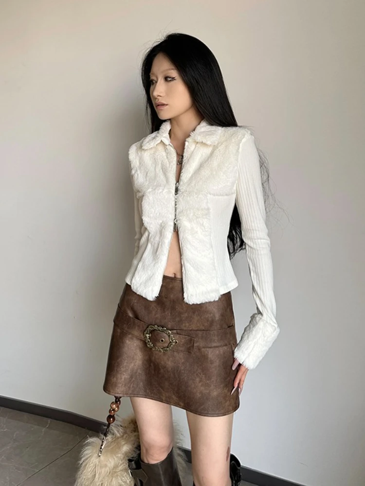 سترة أنيقة كلاسيكية للنساء للخريف والشتاء سترة بسحاب من الفرو وطية صدر السترة بقصة ضيقة ومتماسكة على الموضة الكورية ملابس أنيقة وأنيقة #5