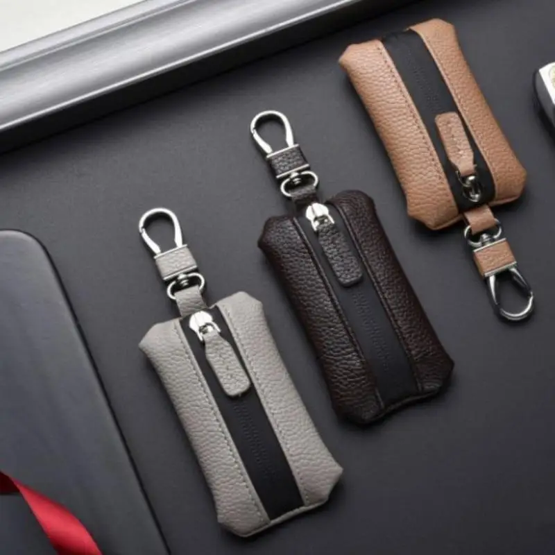 Hochwertige Autoschlüsseltasche aus weichem Leder für Herren mit Reißverschluss, Luxusgeschenk – Detail 3