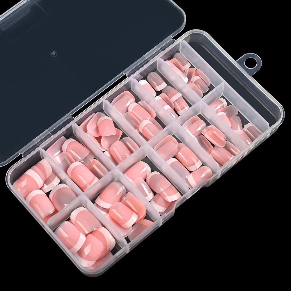 120pcs Press-On Nails Set in Storage Box, White French Tip, Short Coffin Shape, Reusable False Nails Perfect for DIY Manicure