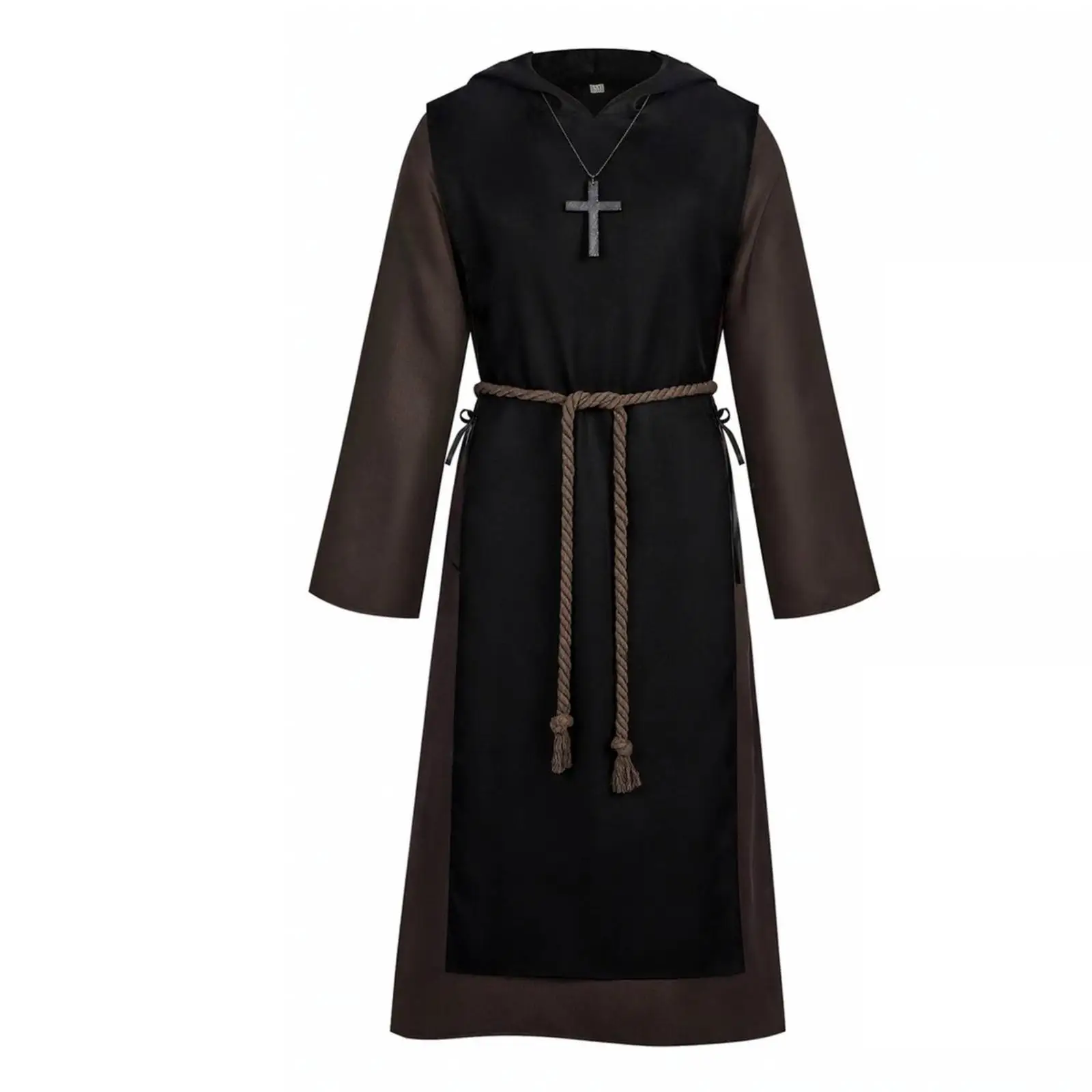Gothic Halloween Monk Robe Outfit with Cross Pendant Accessories for Medieval Costume Party