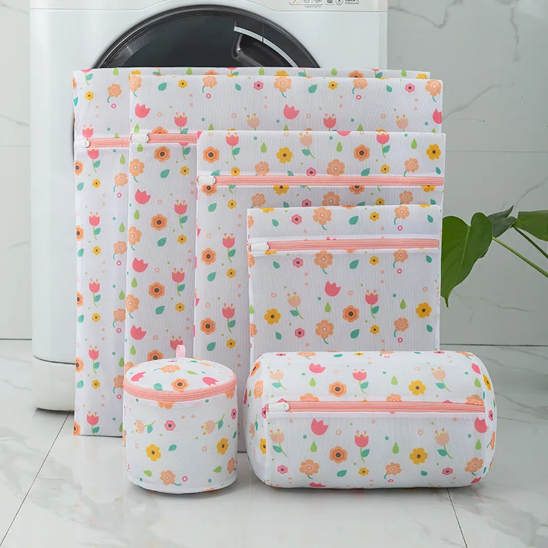 Home Laundry Bags Underwear Bra Machine Mesh Travel Organizer Wash Folding Hanging Flower Printing Zippered Mesh Laundry Bags