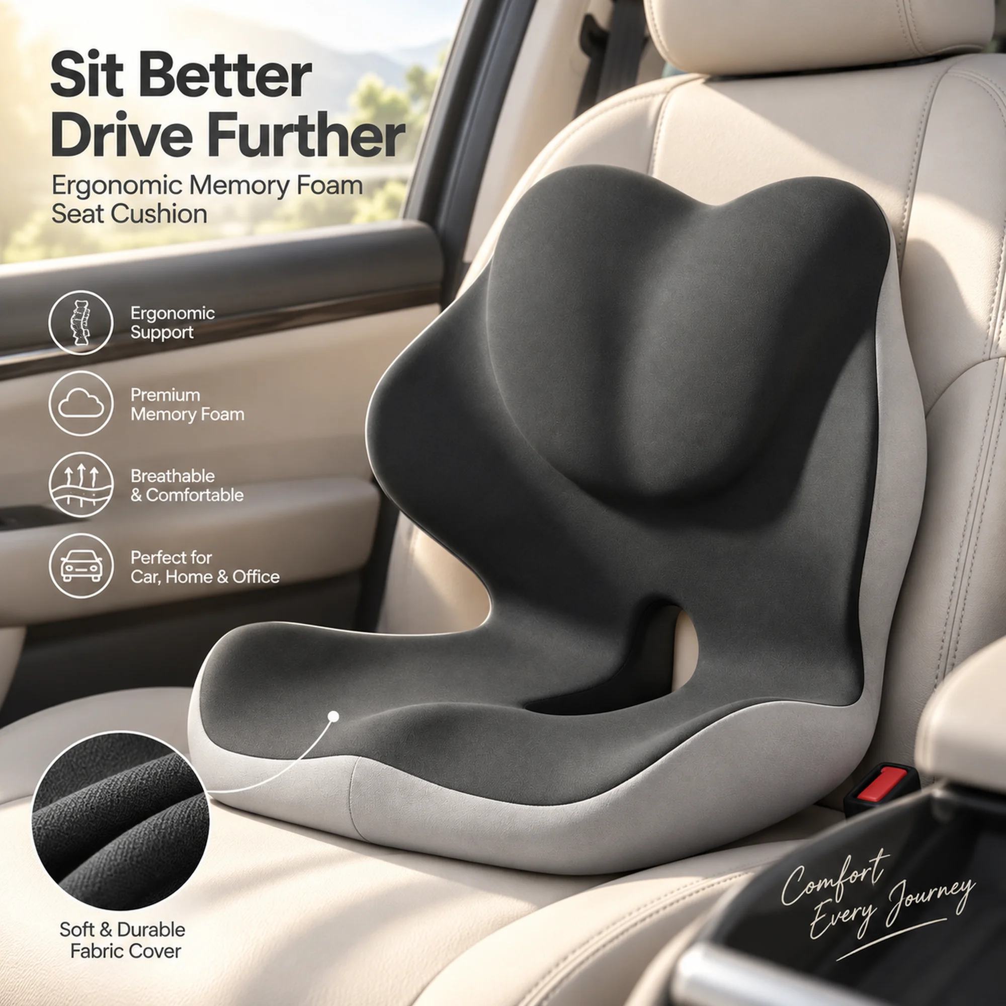 Memory Foam Chair Cushion Ergonomic Office Seat Cushion with Back Support