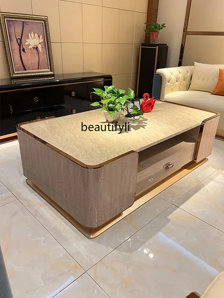 Italian-Style Light Luxury Tea Table Solid Wood Villa Hong Kong-Style Modern Living Room Simple Complete Household Furniture