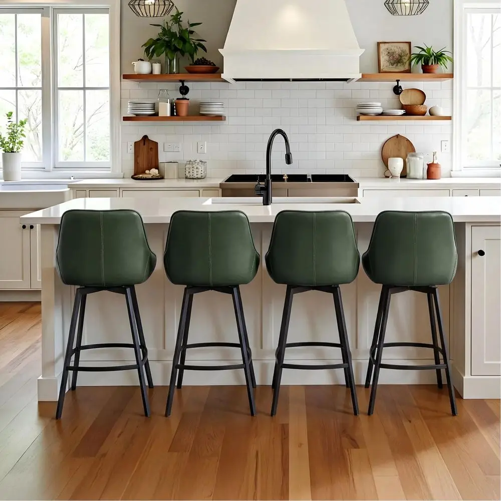 

Swivel Bar Stools Set of 4, 26 Modern Counter Height Bar Stools with Low Backs, holstered Faux Leather Bar Chairs for Kitchen