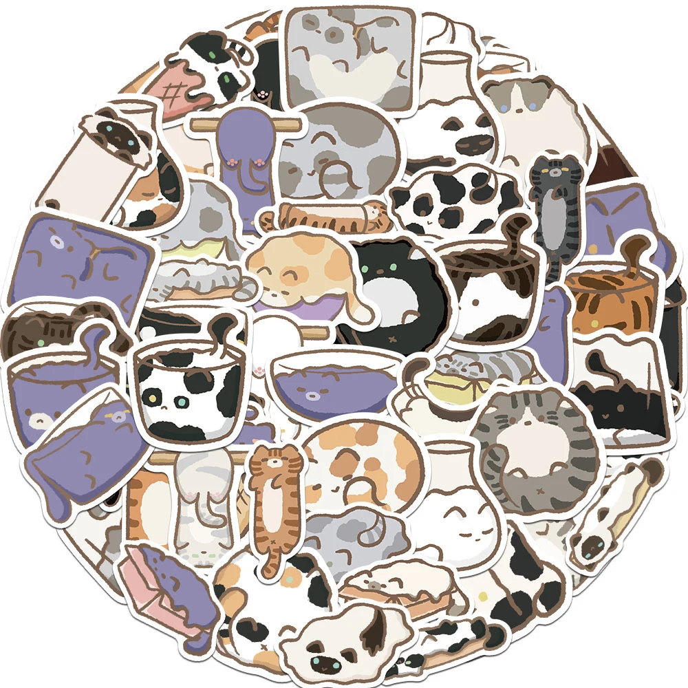 10/30/68pcs Cartoon Cat Graffiti Stickers Aesthetic Waterproof Decorative Phone Case Notebook Luggage Waterproof DIY Sticker Pac