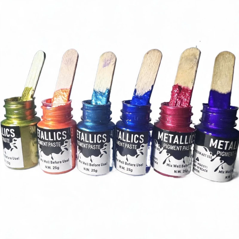 25g 6 Colors Metallic Epoxy Pigment Paste Smooth Mixing Resin Colorant for Resin Art DIY Craft Coloring Pigment