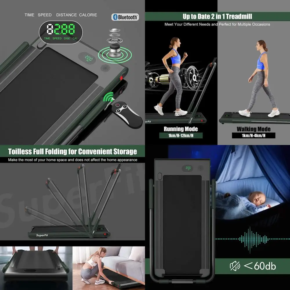 

Compact 2-in-1 Treadmill: 2.25HP Under Desk Electric, App & Remote Control, Bluetooth Speaker, LED Display for Home Use