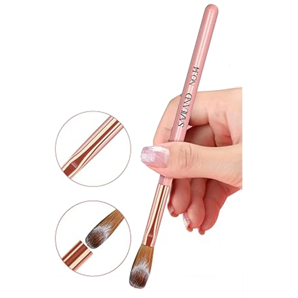 3 pçs conjunto rosa lidar com acrílico 16/18/22mm escova de unhas aplicação acrílica escovas de unhas profissional escultura de extensão de pó