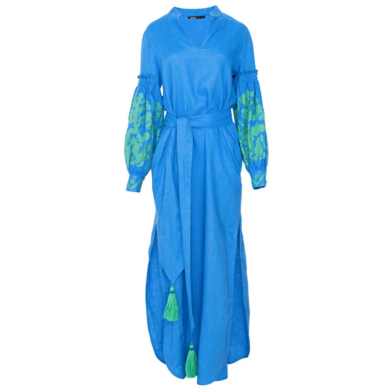 Khalee Yose-Robe Maxi Brodée Florale pour Femme, Robes Boho, Vintage, Chic, Pompons, Pom Inic, Hiphélicoptère, Dames, Automne