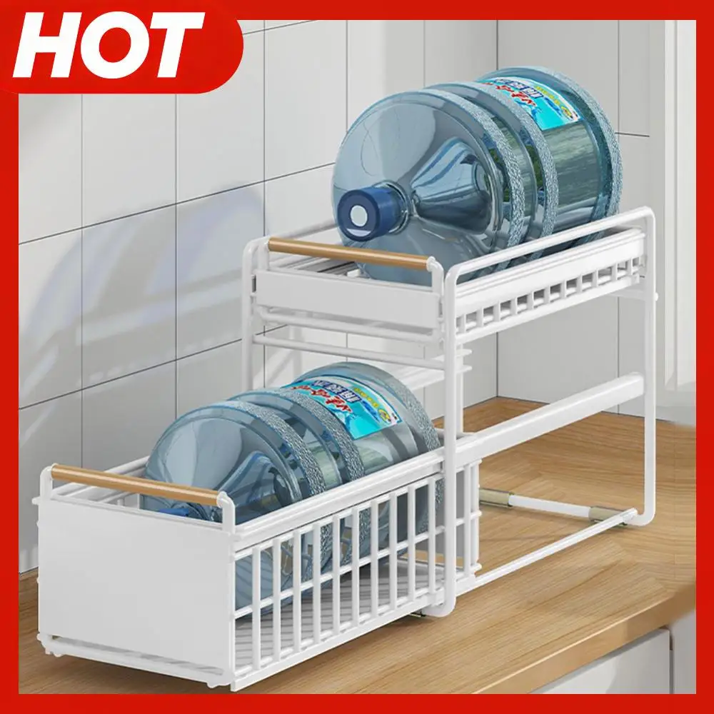 

2-Tier Cabinet Pull-Out Organizer with Hooks Multifunction Storage Holder Large Capacity for Bathroom Bedroom Skin Care