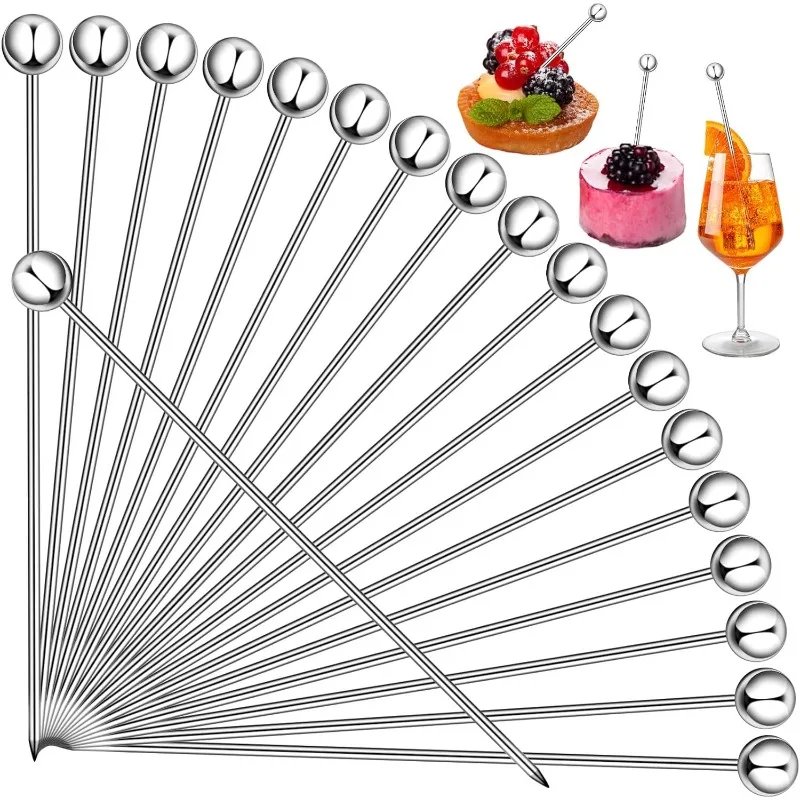 100 Pcs Stainless Steel Cocktail Picks Reusable Cleanable Cocktail Toothpicks Metal Skewers Cocktail Sticks for Drinks 4.3 Inch