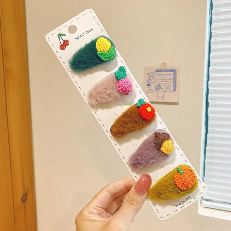 5 Stück/Set Winter 3D Hasen- und Bären-Haarspangen für Frauen und Mädchen, koreanische Mode, Stoff-Schnapp-Clips, BB-Clips, Haarspangen, Accessoires, Geschenk – Detail 5
