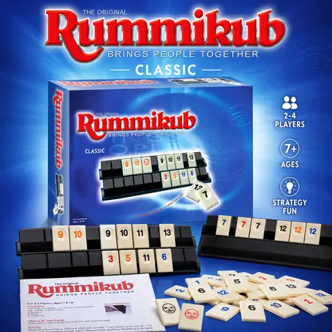 Rummikub Classic Number Tile Strategy Board Game with Black Racks Family Party Kids Adults English Version