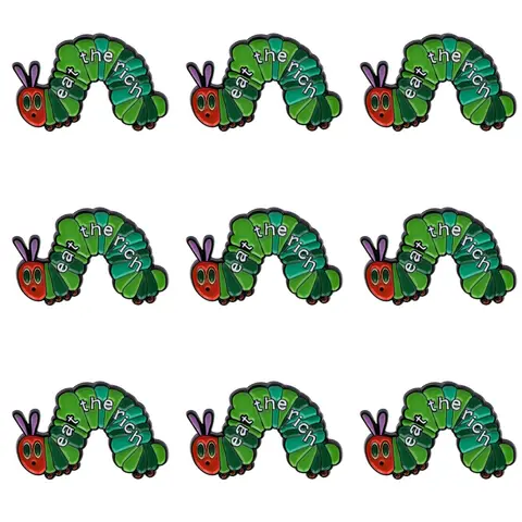 9pcs Eat The Rich Caterpillar Enamel Pin Funny Lapel Badge Brooch For Backpack Jacket Hat Clothing Decor Punk Jewelry Gift