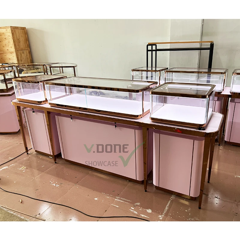 

customized.Modern Luxury Decoration Jewellery Showroom Superb Quality Glass Metal Frame Drawer Display Store Jewelry Showcase