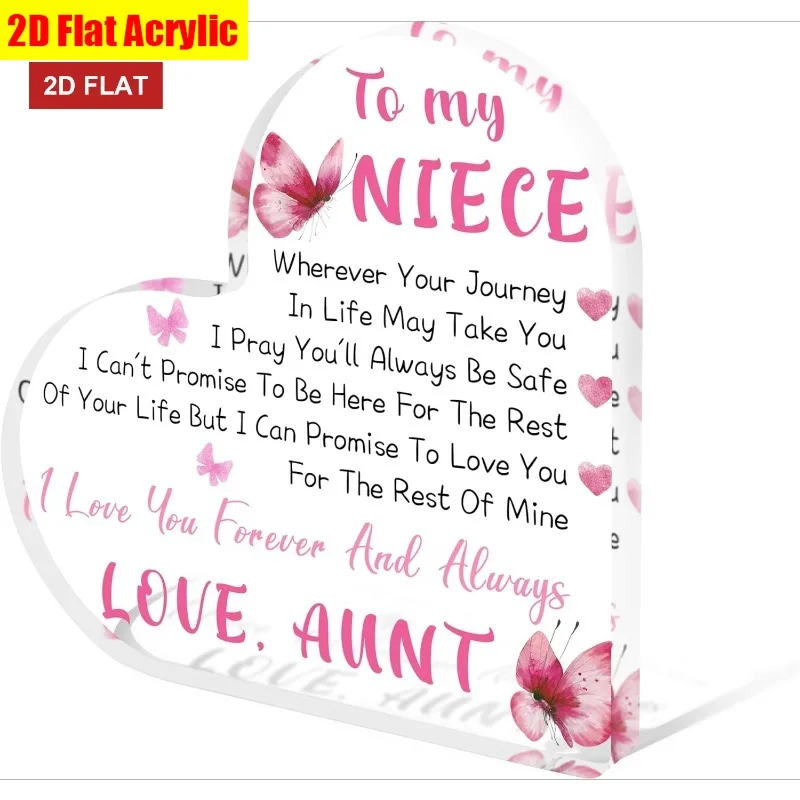 2D Flat Gift for Niece, Heart-shaped Acrylic Tabletop Ornament, Aunt's Christmas Gift, Halloween Gift, Acrylic Heart Plaque, Office Decoration, Home Desktop Decoration, Decorative Signs and Plaques, Niece's Birthday Gift, 2D Flat