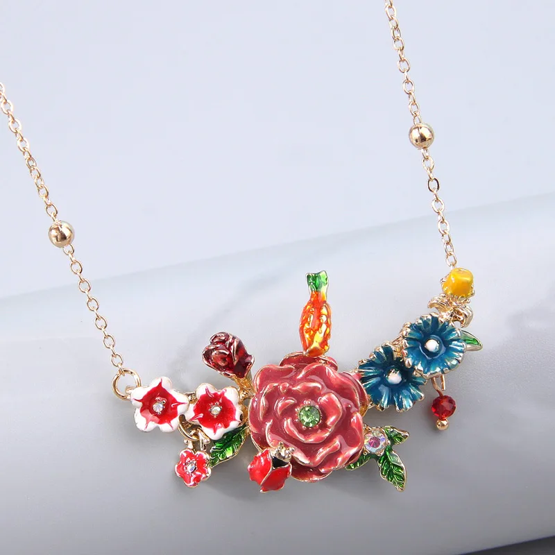 New Boho Collier Femme Fashion Necklace for Women Short Design Enamel Flower Choker Statement Jewelry Gift