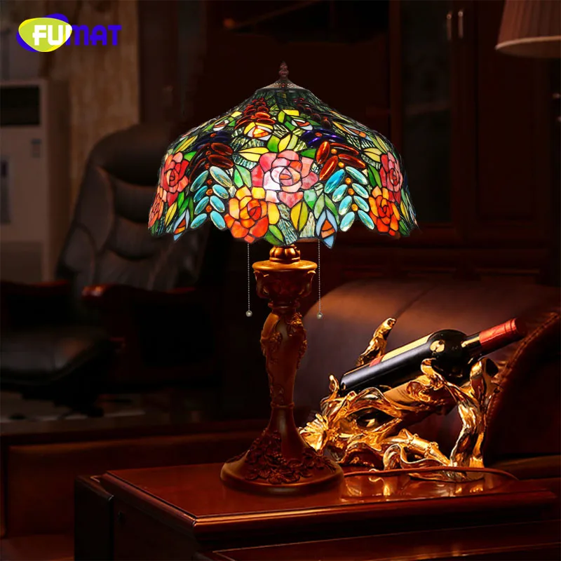 

FUMAT Table Lamp Creative Glass Rose Shade Stained Glass Table Lamp Living Room Bedside Stand Lamp Bar Studio Table Lights