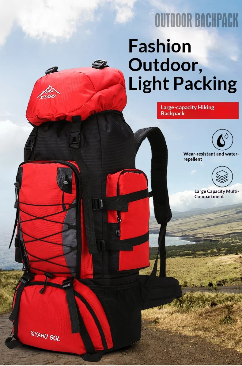 

2026 New outdoor mountaineering travel bag 90L large-capacity light waterproof backpack men's leisure hiking and camping bag
