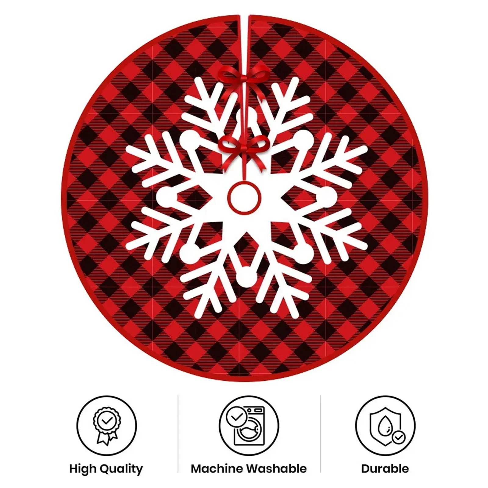 Christmas Tree Skirt Santa Claus Snowflake Red Check Pattern Xmas Tree Foot Cover New Year Festival Carpet Base Mat Party Decor