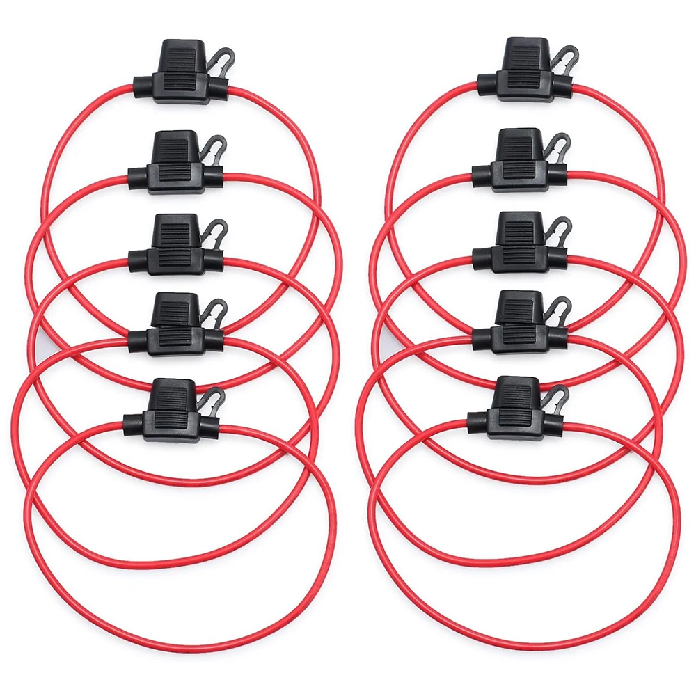 

10 упаковок водонепроницаемого линейного держателя предохранителя, подходит для стандартных подключаемых автомобильных предохранителей, провод 14 AWG UL1015, длина 10 дюймов