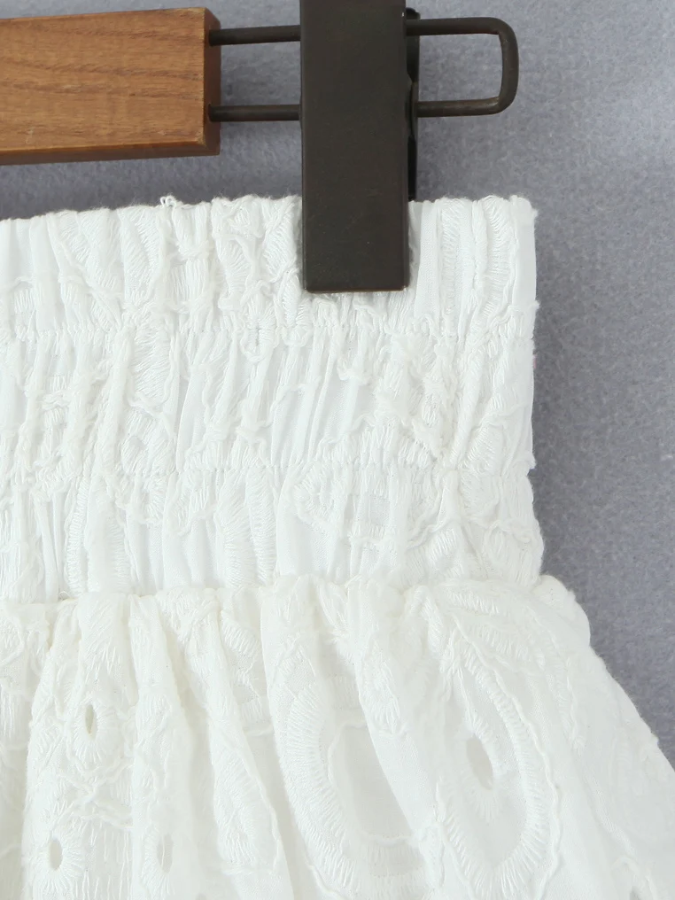 Pantaloni casual da balletto bianco con ricamo pesante in pizzo Pantaloni casual a vita alta con motivo floreale elastico Anti-luce Dimagranti