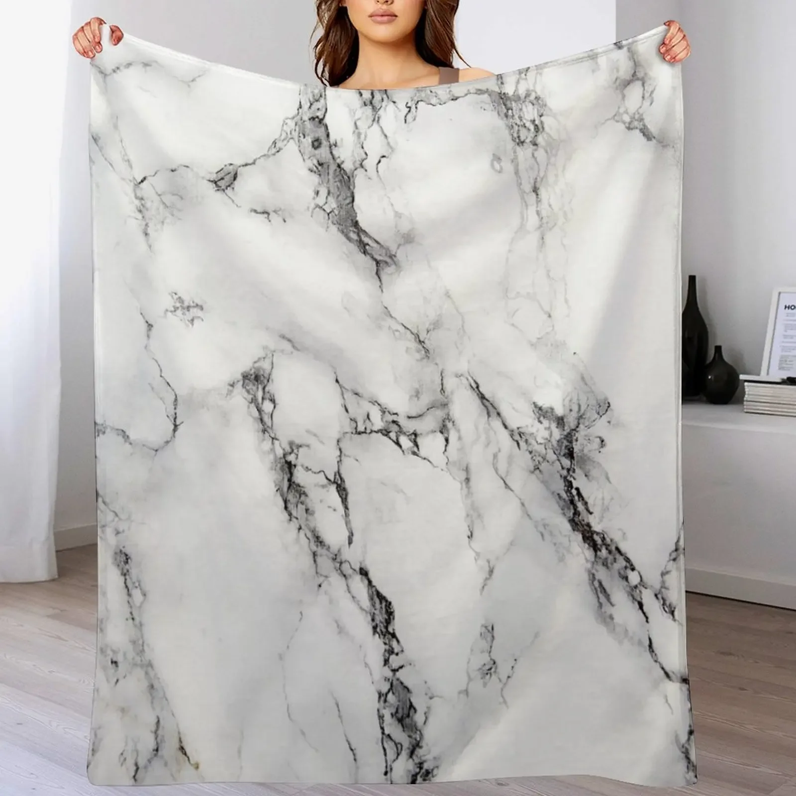 

White Marble Image Throw Blanket valentine gift ideas Hairy Plaid Beach Blankets