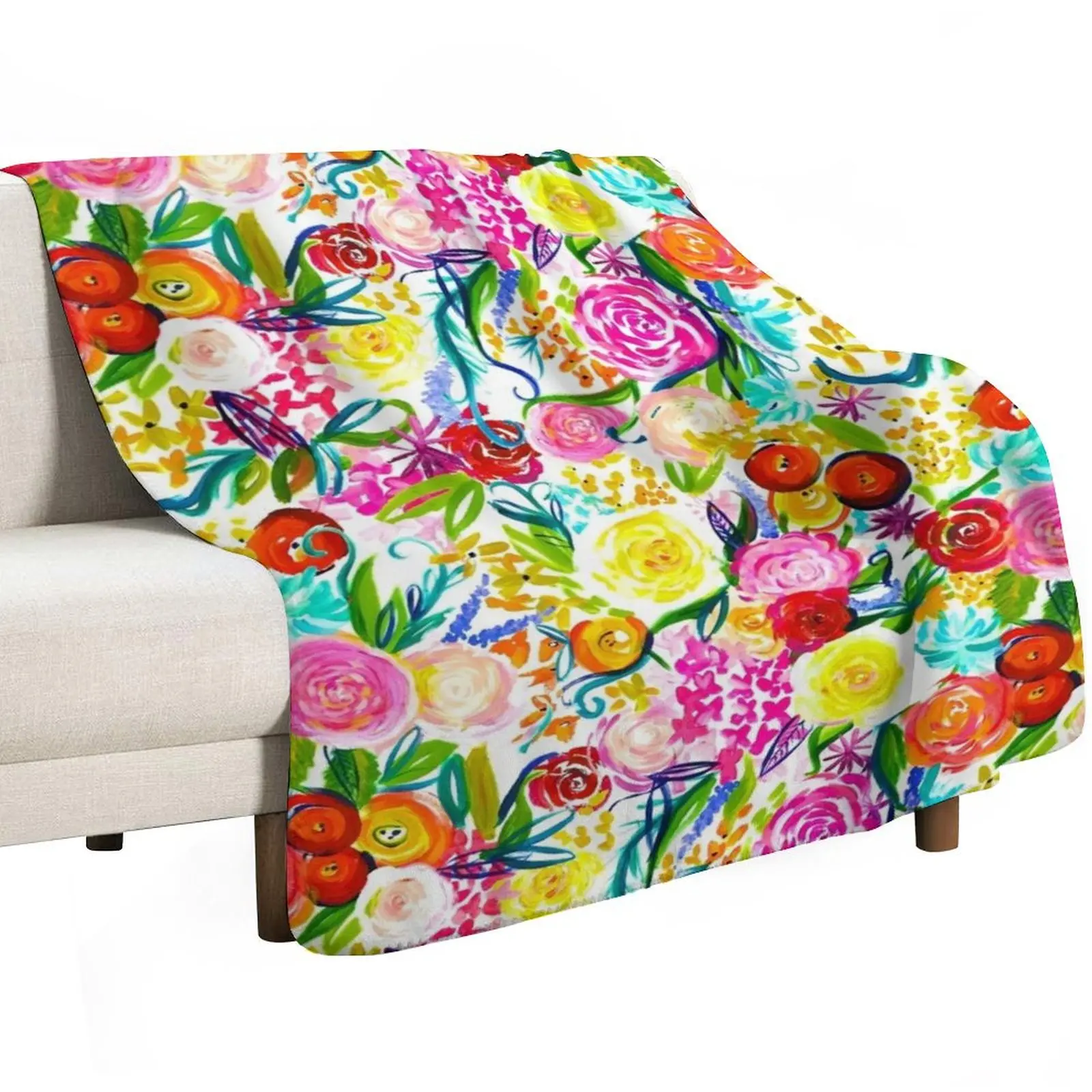 Painted Floral Painting in Bright Spring Colors Throw Blanket Thin Soft Blanket for Summer Night Sleeping