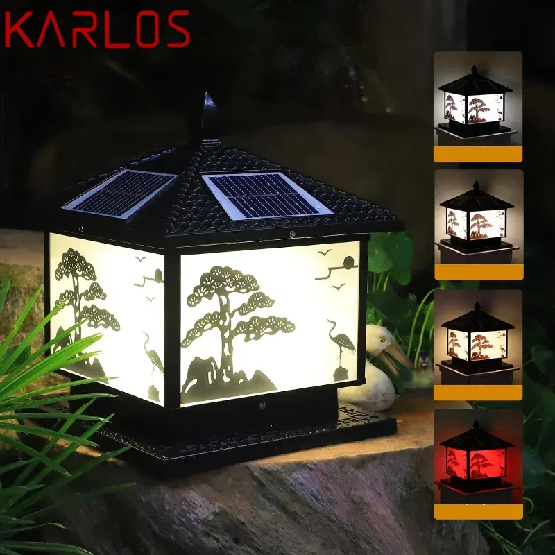 Karlos-ソーラーポストランプ,LEDピラーライト,ヴィンテージ屋外パインクレーン,防水,ip65,家の中庭とポーチの装飾