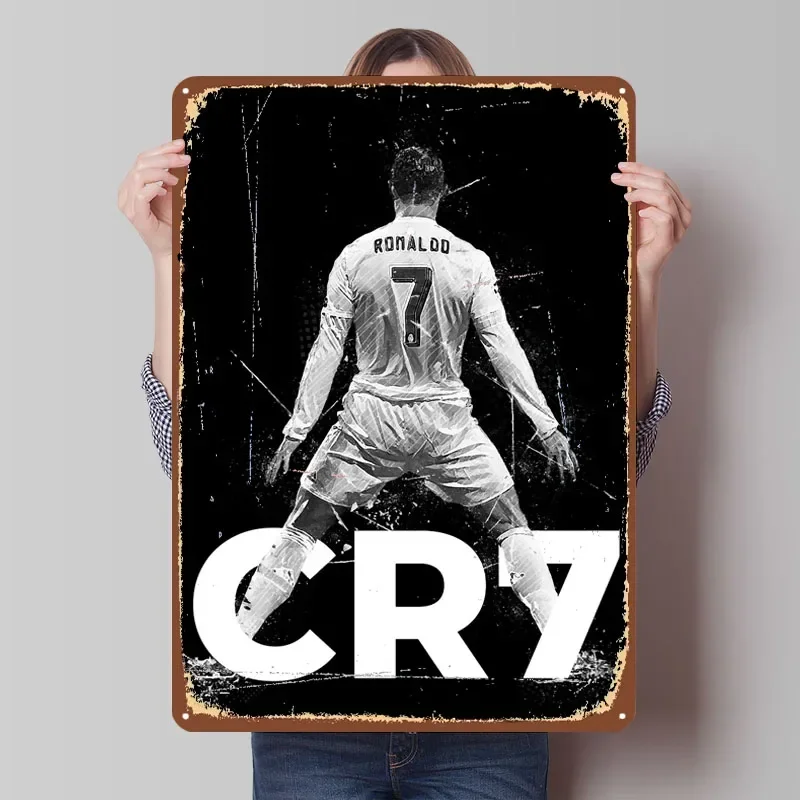 Cristiano Ronaldo Siuuu-Póster de Metal de jugador de fútbol, marcos decorativos de pared, carteles de estaño de Metal personalizados para decoración de arte de pared