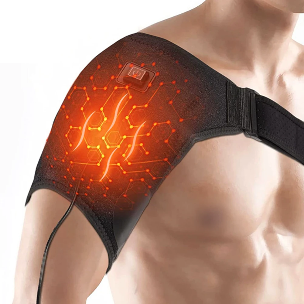 

Unisex Heated Shoulder Compression Sleeve 3 Heat Settings Electric Rotator Cuff Support Warm with String Bag for Frozen Shoulder