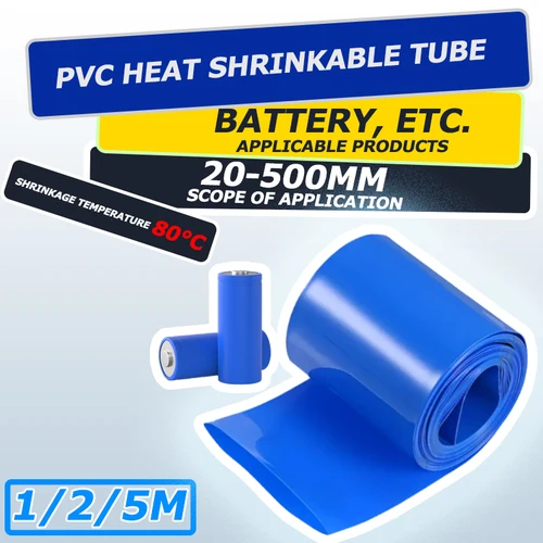 Imagen 2 del producto Tubo termorretráctil de PVC de 1/2/5M, paquete de batería Lipo 18650, 20 ~ 580mm, envoltura de película de protección aislada, funda de Cable de caja de litio, color negro