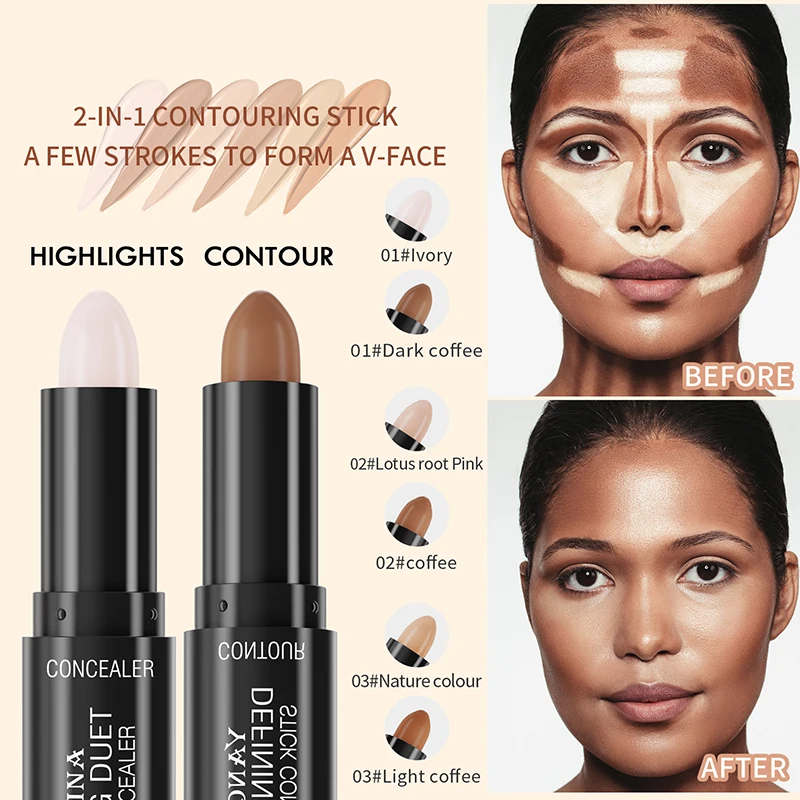 Gezicht Foundation Concealer Pen Donkere Kringen Corrector Contour Stick Cosmetische Make-Up Tools Langdurige Cosmetica Nieuw