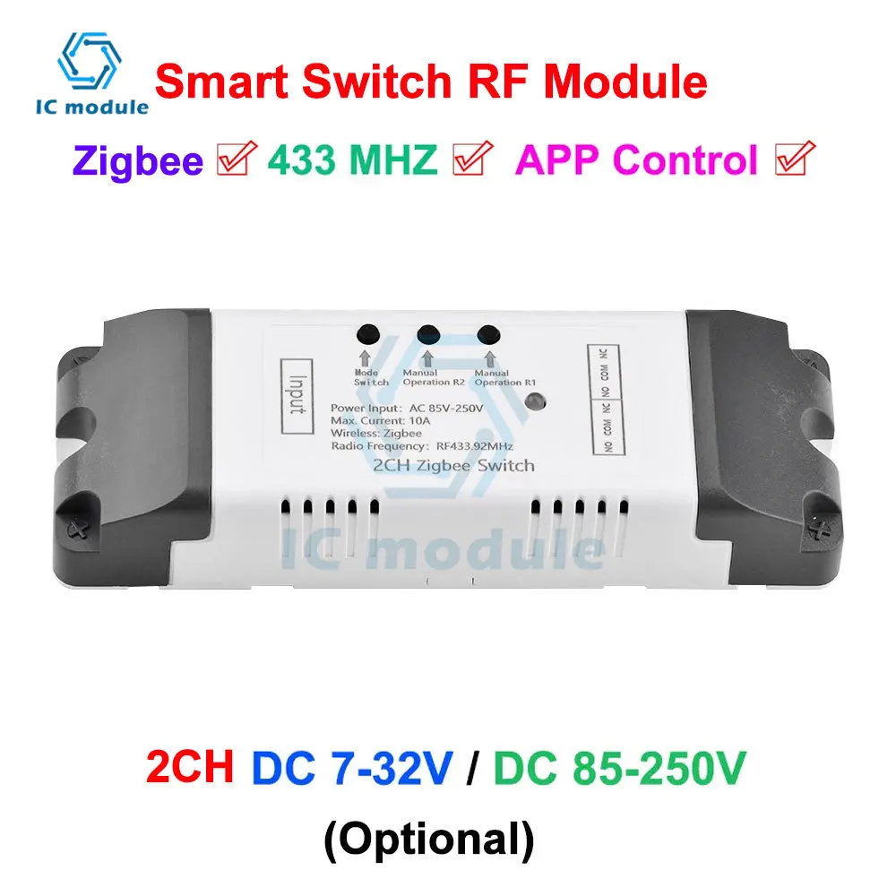 Zigbee smart switch RF module DC7-32V AC85-250V 2CH three-mode Wifi remote control relay switch module with 433Mhz