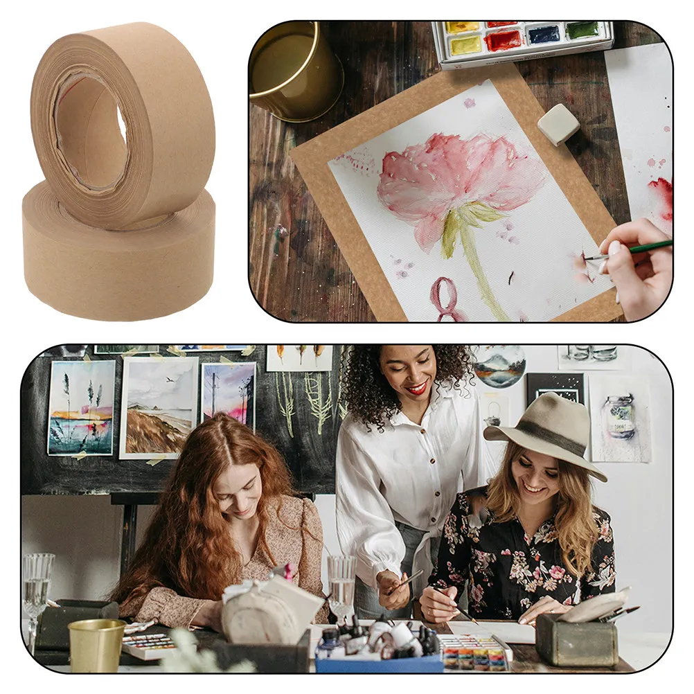 3 Rolls Water Activated Paper Tape for Watercolor Painting Art Mounting Picture Framing Frame Backing Decoration Non Residue