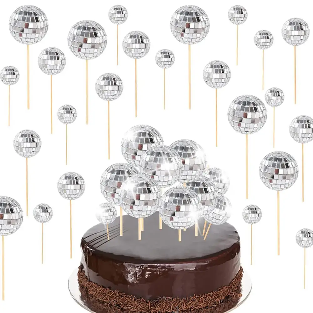 3/5/12pcs Mirror Ball Cake Decoration Disco Retro Dance Disco Silver Cake Supplies Club Golden Topper Birthday Party Y1r2