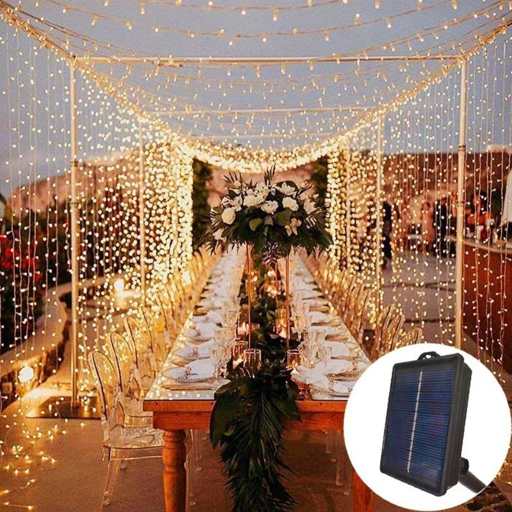 LED Solar Curtain String Lights Outdoor Fairy Lights Wedding Christmas Twinkle String Lights 8 Modes for Home Garden Patio Decor