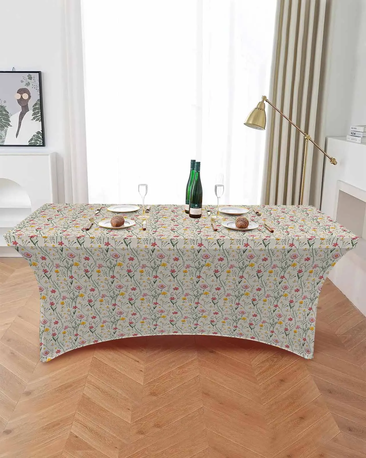 Flowers Foliage Texture Elastic Table Skirt Wedding Birthday Table Decoration Table Skirt Tablecloth for Party