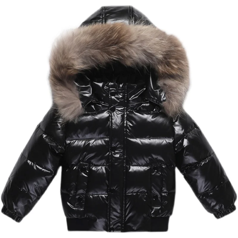 

Winter Infant Boys Down Jacket Faux Fur Long Sleeve Thicken Warm Baby Boys Parkas Zipper Shinny Waterproof Toddler Boy Outerwear