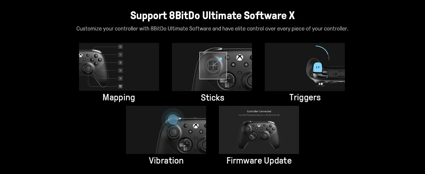 8Bitdo Ultimate 3E – kabelloser Controller für Xbox Series X/S, Xbox One, TMR-Joystick-Gamepad für Windows 10/11, Android und Apple. – Detail 16