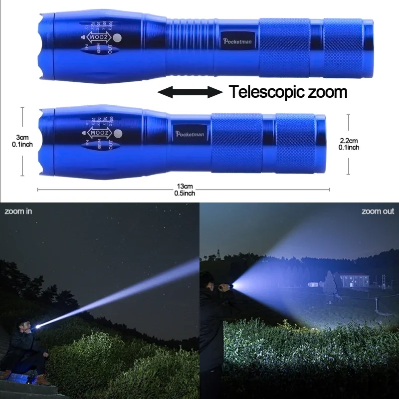 Imagem -04 - Super Bright Colorido Led Lanterna Modos Telescópica Zoom Torch 18650 Camping Pesca Mão Luz Bolso Mulheres Auto Defesa