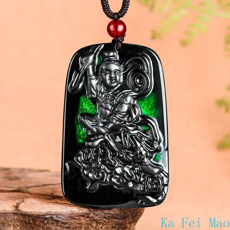 Authentic Natural A-grade Ink Jade Nezha Pendant Ice Jadeite Type Men's Gifts Charms Women's Jewelry Wholesale Drop Shipping