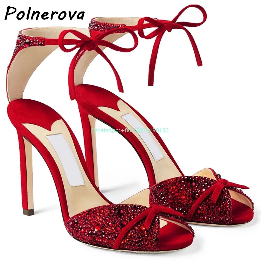 Black Crystal Bows Sandals Peep Toe Thin Heels Lace Up Ankle Band Mixed Color Shoes Summer Luxury Ladies Elegant Stiletto Shoes view 5