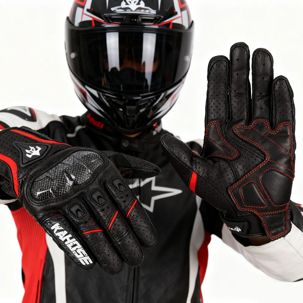 

KAHUOSE Motorcycle Racing Gloves Men Leather Gloves Summer Breathable Motorbike Guantes Moto Motocross Cycling Gloves Moto Luvas