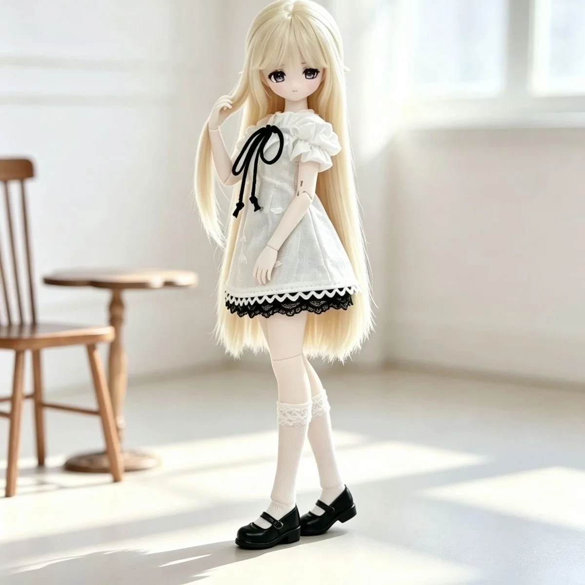 1/6 Azone Doll Clothes Cute And Sweet Off-the-shoulder Cotton-linen Black Lace Trim Dress Accessories For OB22 OB24 Azone