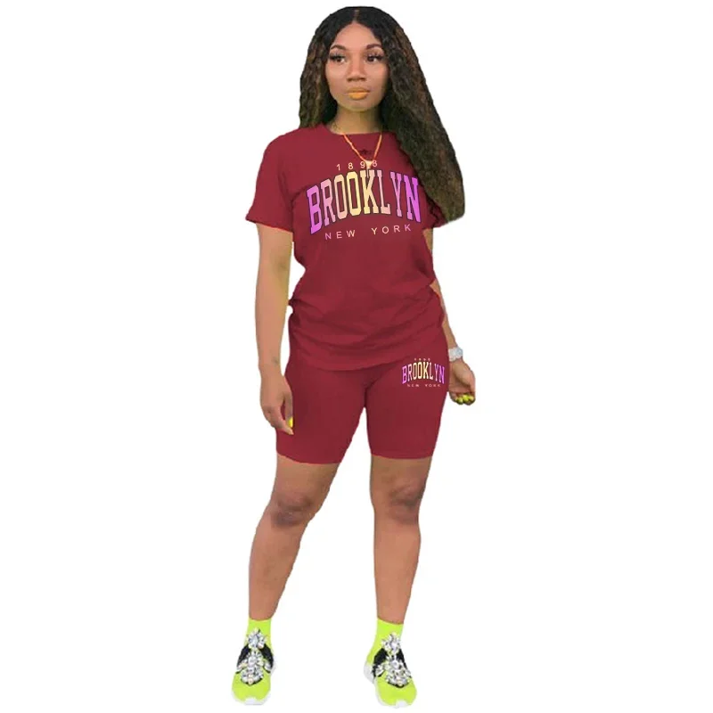 Mulheres terno curto cidade impressão verão 2 peça conjunto moda roupas de rua casual ginásio jogging esportes mulher curto camiseta outfits