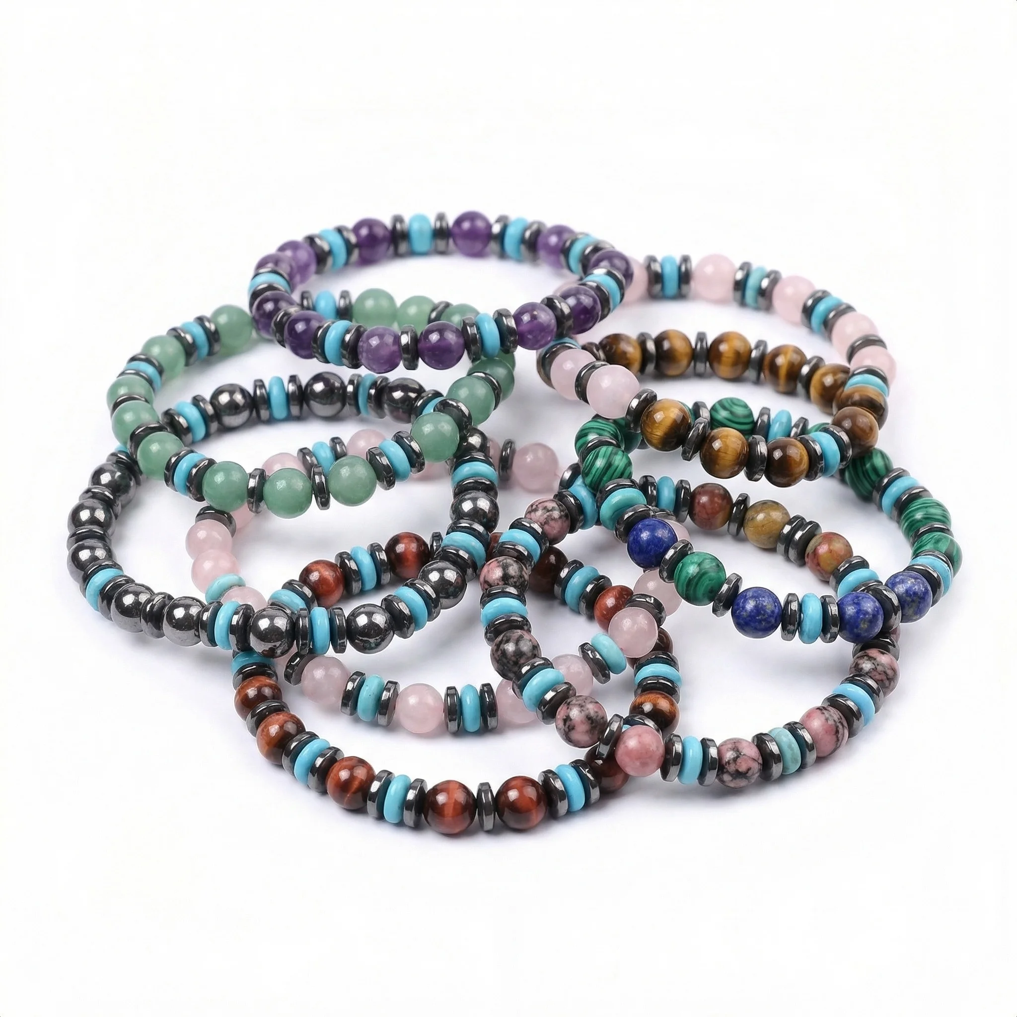 

Fashion Gemstone Round&Hematite 6MM Bead Elastic Bracelet Luck Healing Bracelet Unisex Custom Jewelry Crystal Agate