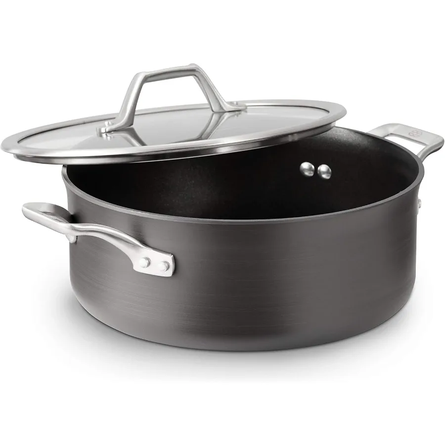 فرن هولندي صلب غير لاصق بأكسيد سعة 5 لتر للموقد والفرن للطهي بلمسة نهائية سوداء متينة خالية من مادة PFOA مثالية لخياطة الحساء وب